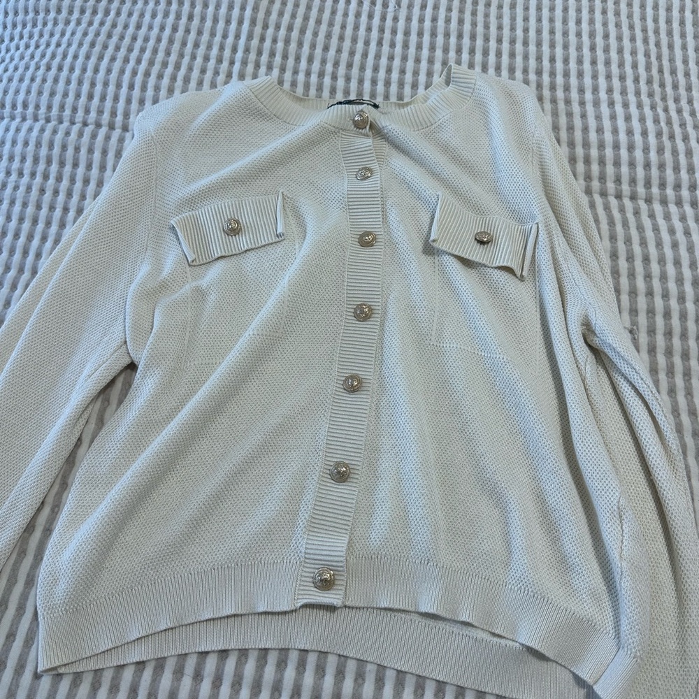 Adrianna Papell Cream Button-Up Cardigan